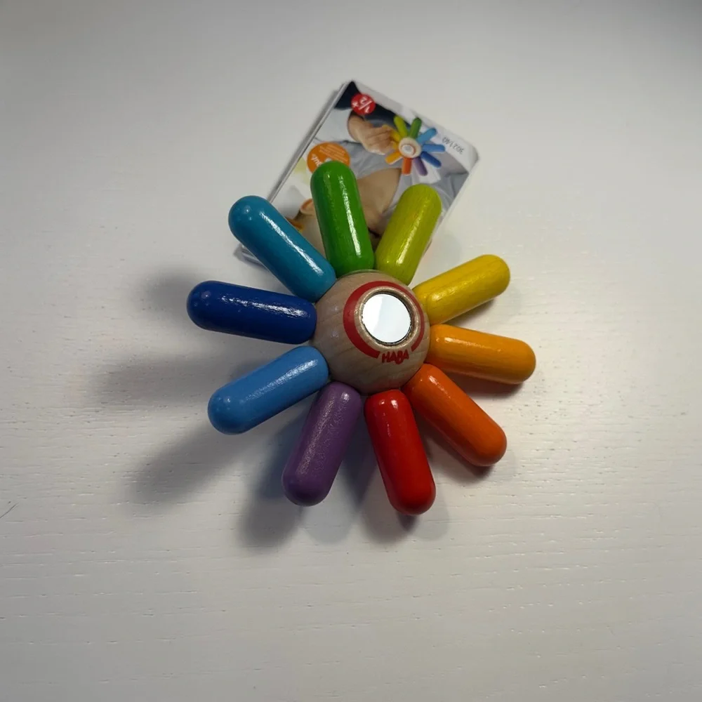 Haba - Rainbow Sun Wooden Clutching Toy Rattle & Teether 6 months and up